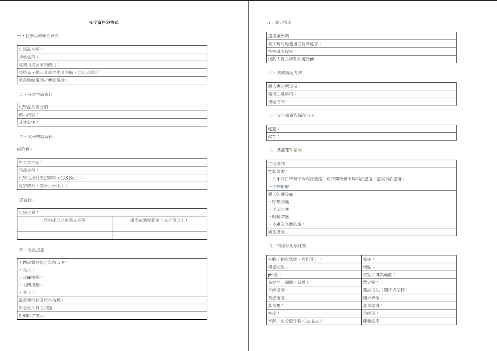 SDS安全資料表格式